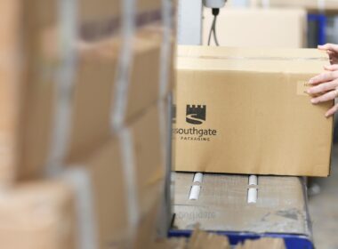 Image of box in warehouse with Southgate logo