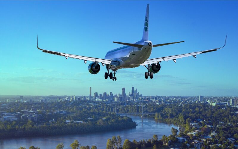 transport, airplane, city