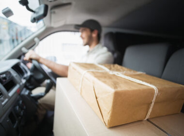 Driver delivering packages